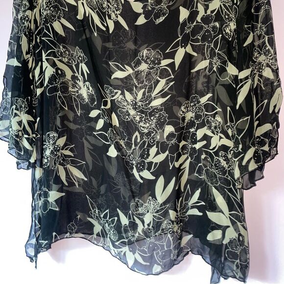 Allison Taylor 2X 100% Silk Chiffon Blouse Popover Black Floral - Picture 3 of 7